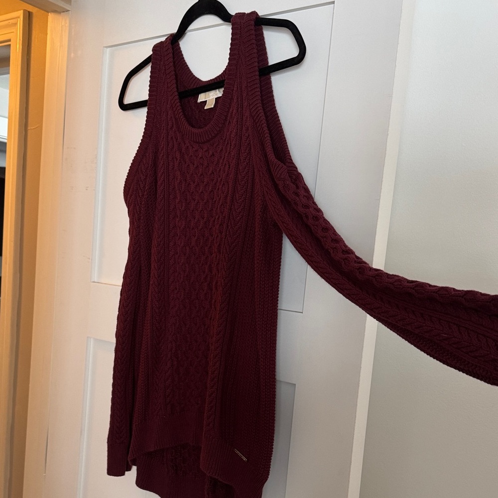 Burgundy Knit Open Shoulder Sweater